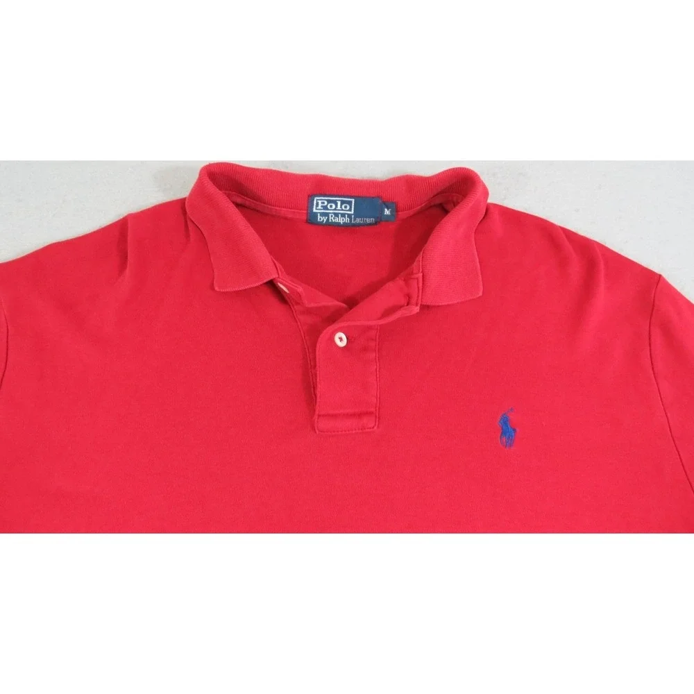Polo Ralph Lauren Polo Shirt Mens M Red Blue Pony High Low Slit Golf Performance